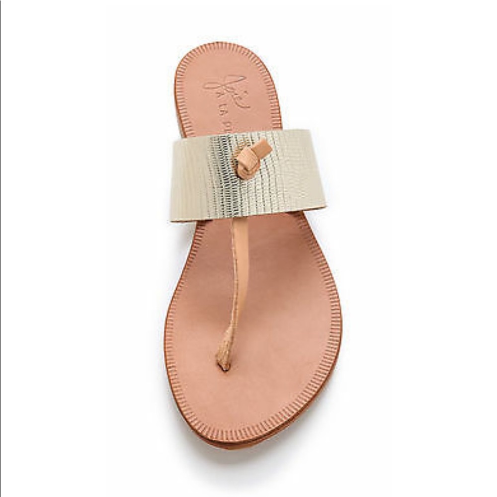 Joie A La Plage Nice Metallic Embossed Leather Thong Sandals Flats Flip Flop - Picture 2 of 13